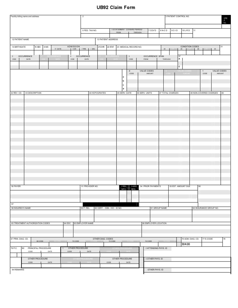 UB92 Claim Form Overview | PDF
