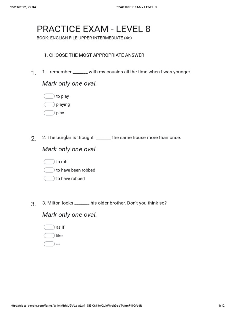 Level 8 English Practice Exam | PDF