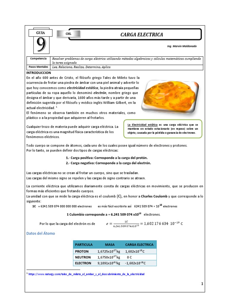 Guia 09 Carga Electrica PDF Carga eléctrica Electricidad
