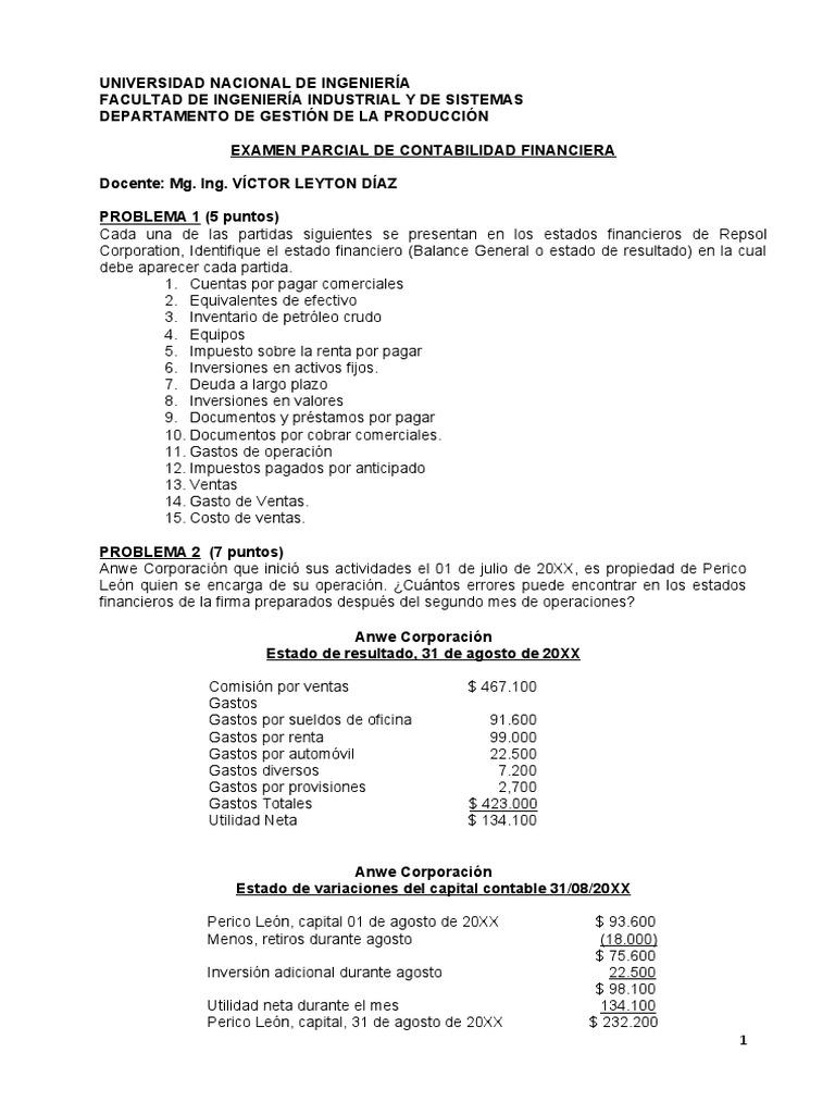 2017 2 Uni Cf Examen Parcial Pdf Contabilidad Bancos