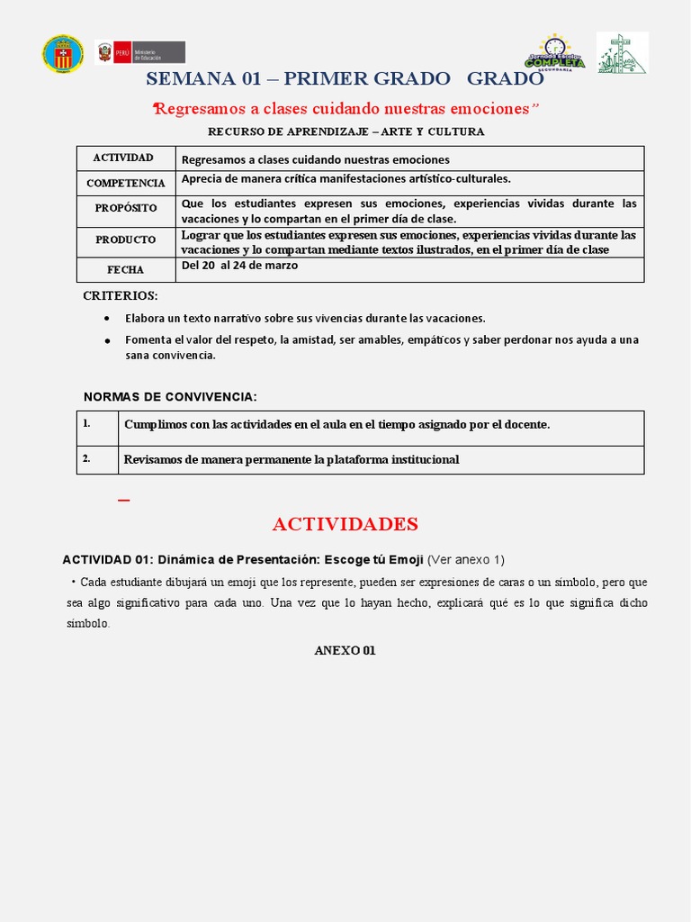 Recurso de Aprendizaje Segundo Grado 20 de Marzo | PDF | Las emociones