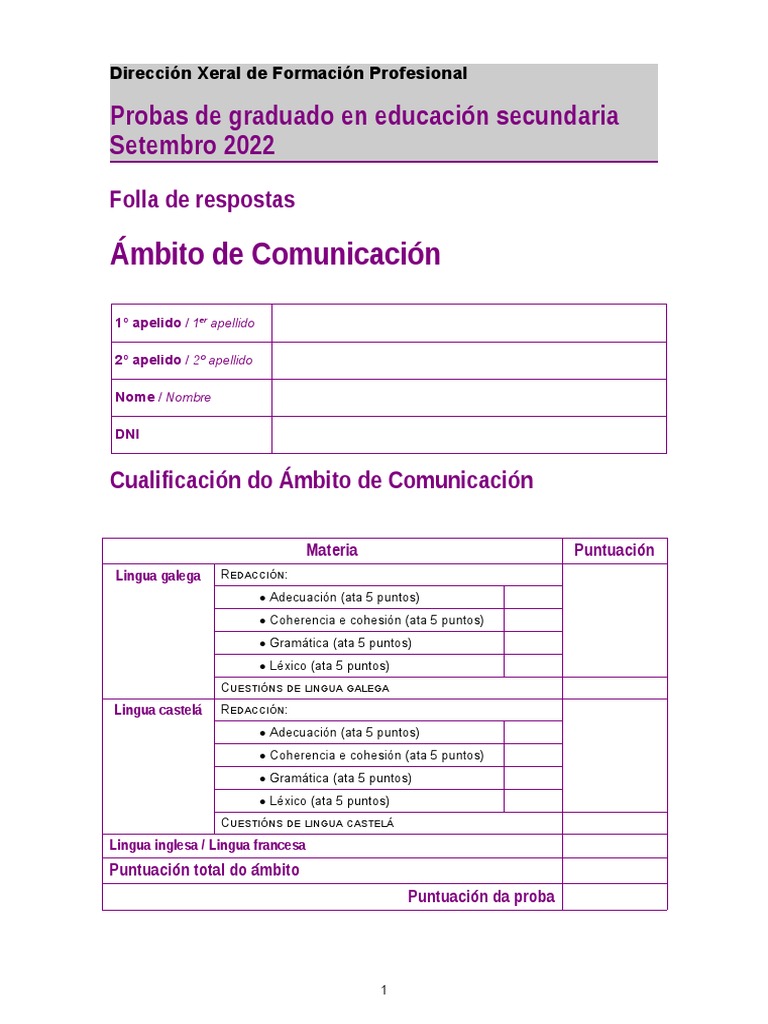 Probas Ámbito Comunicación Galicia | PDF