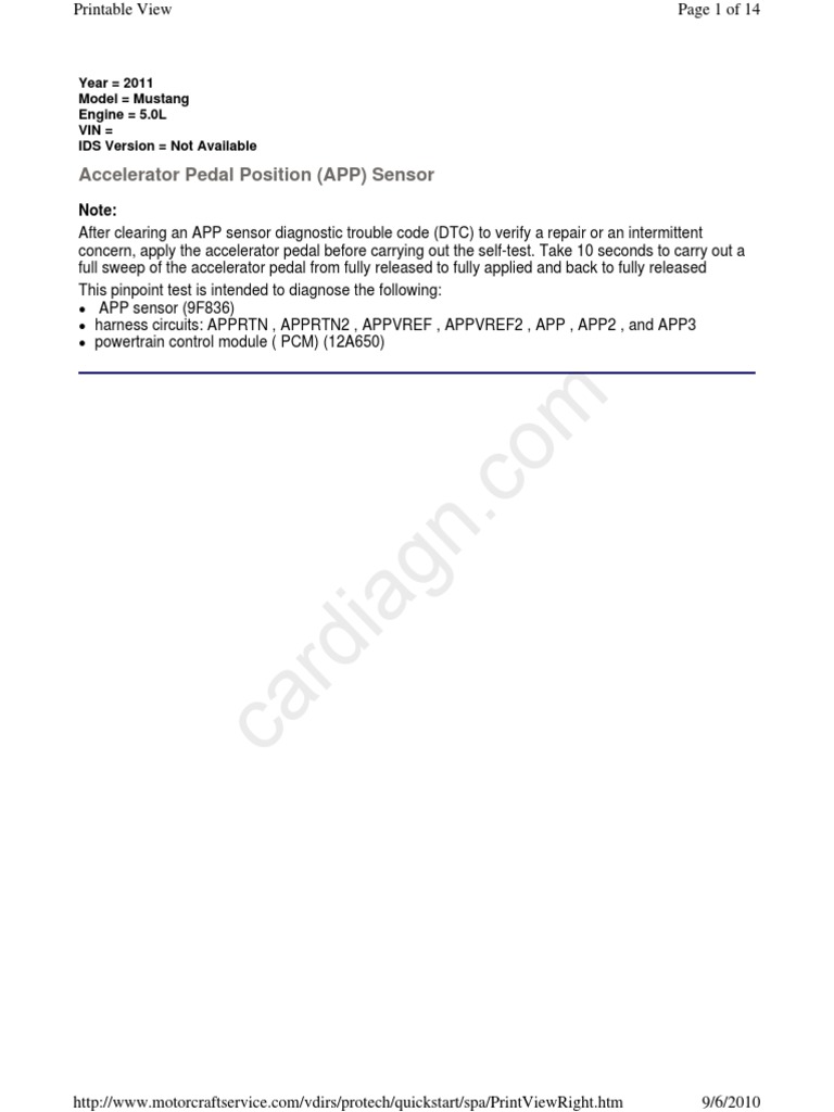 Accelerator Pedal Position (APP) Sensor PDF Electrical Resistance