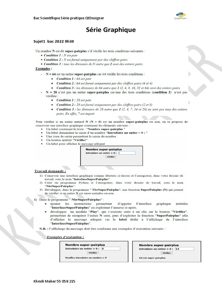 Bac Scientifique : Série Graphique QtDesigner | PDF | Informatique ...