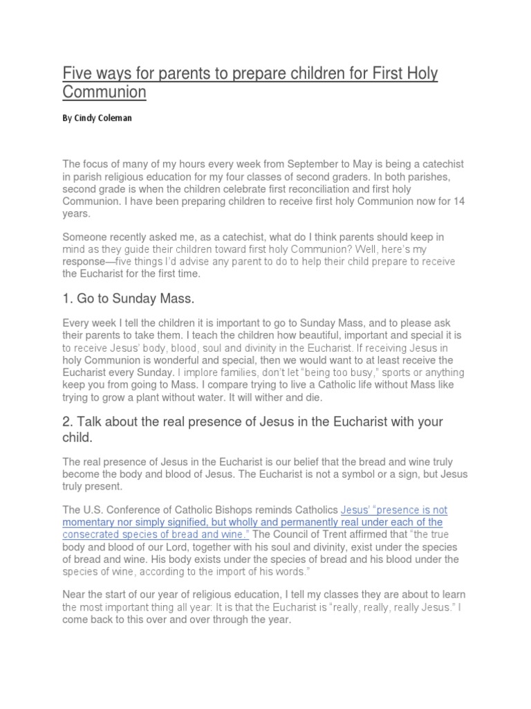 Five Ways For Parents To Prepare Children For First Holy Communion