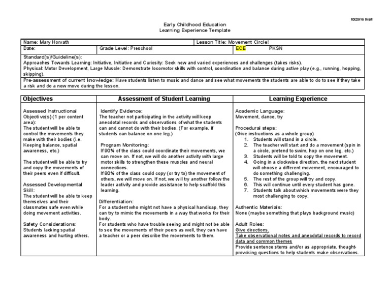 Movement Lesson Plan | PDF | Learning | Teachers
