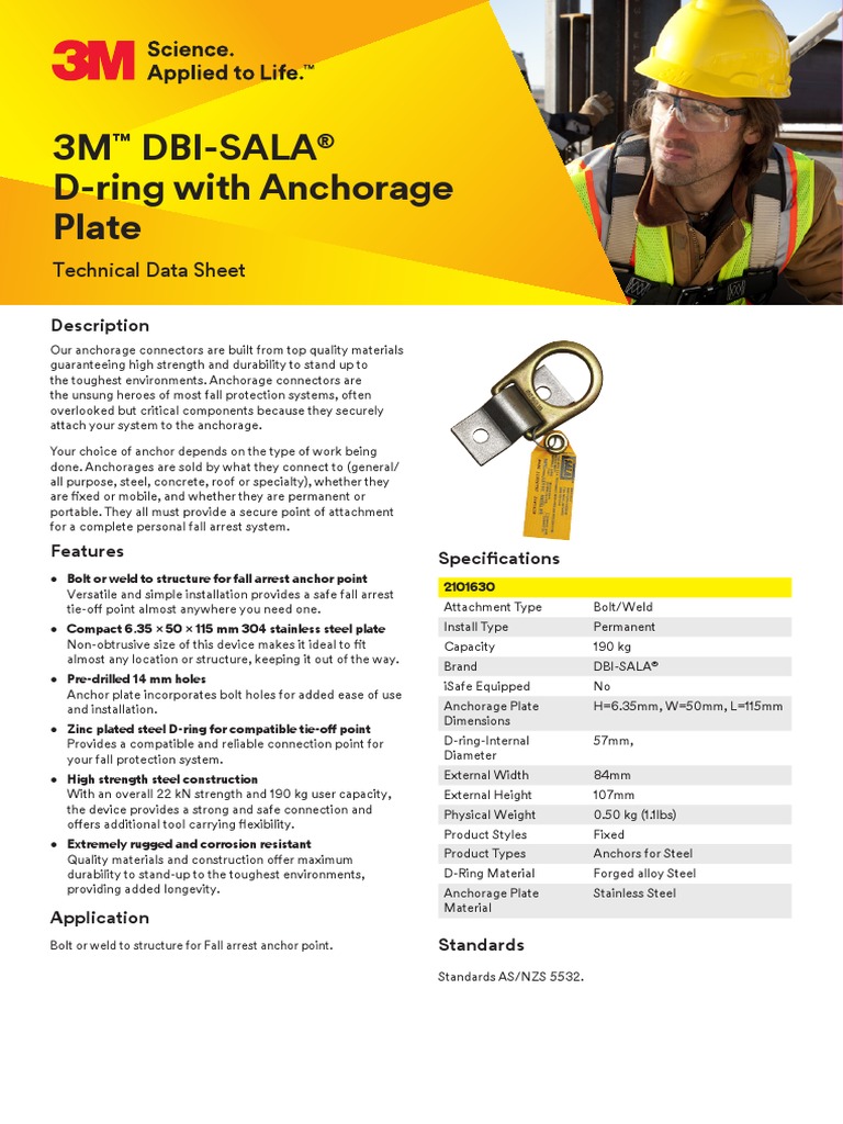 3m Datasheet Fall Dbi Sala D Ring W Anchorage Plate Pdf Screw