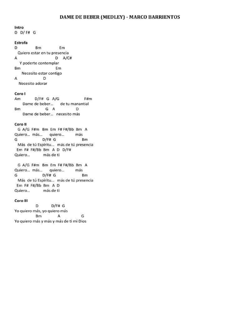 Dame de beber medley marco barrientos pdf