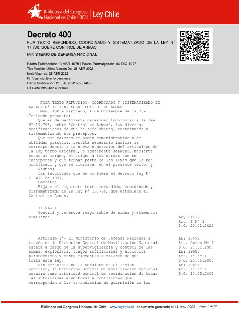 Decreto 400 Fija Texto Refundido, Coordinado y Sistematizado de La