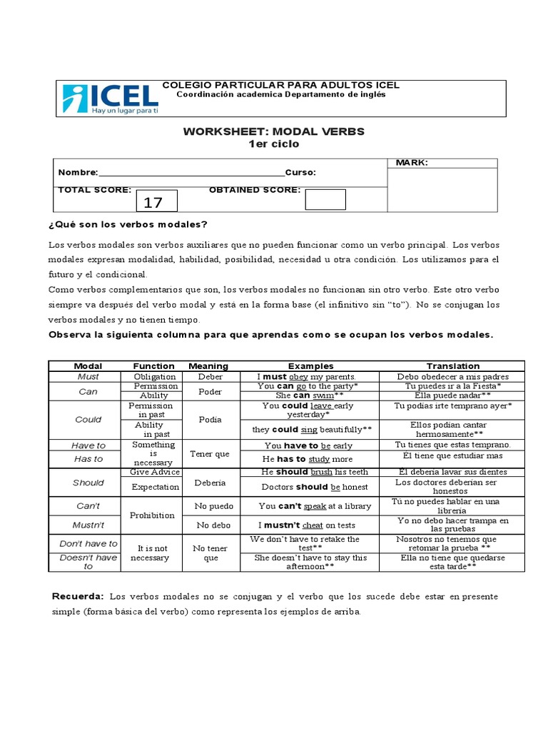 Guía de Verbos Modales para Adultos | PDF | Lingüística | Tipología ...