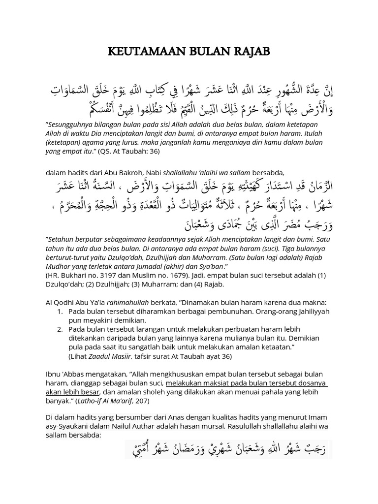 Keutamaan Bulan Rajab dalam Islam | PDF | Kajian Bahasa Asing