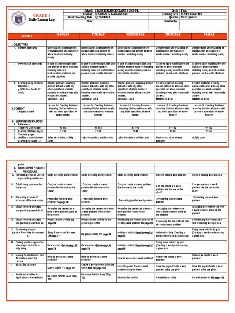 Grade 4: Daily Lesson Log | PDF | Learning | Rhythm