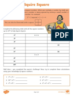 Square Numbers Worksheet and Answers
