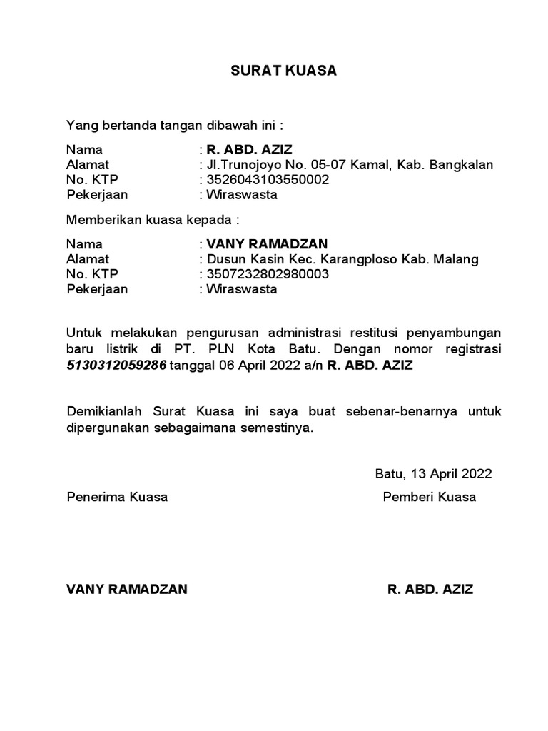 Contoh Surat Kuasa | PDF