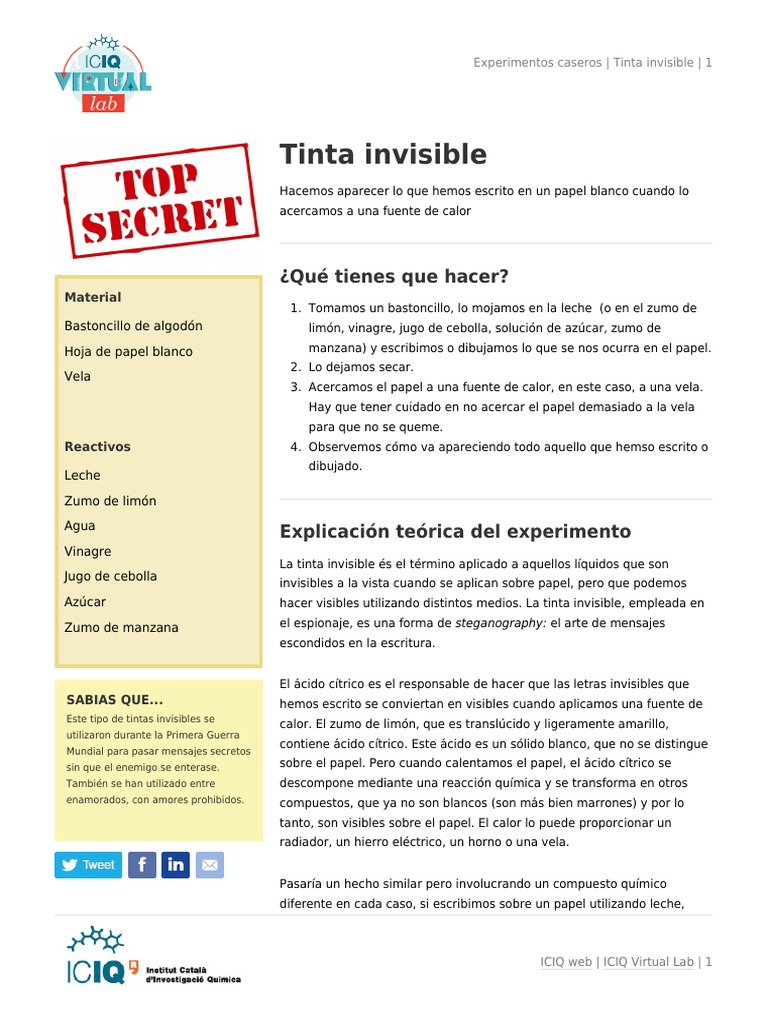 Tinta Invisible: Experimentos Caseros | PDF | Limonada | Papel
