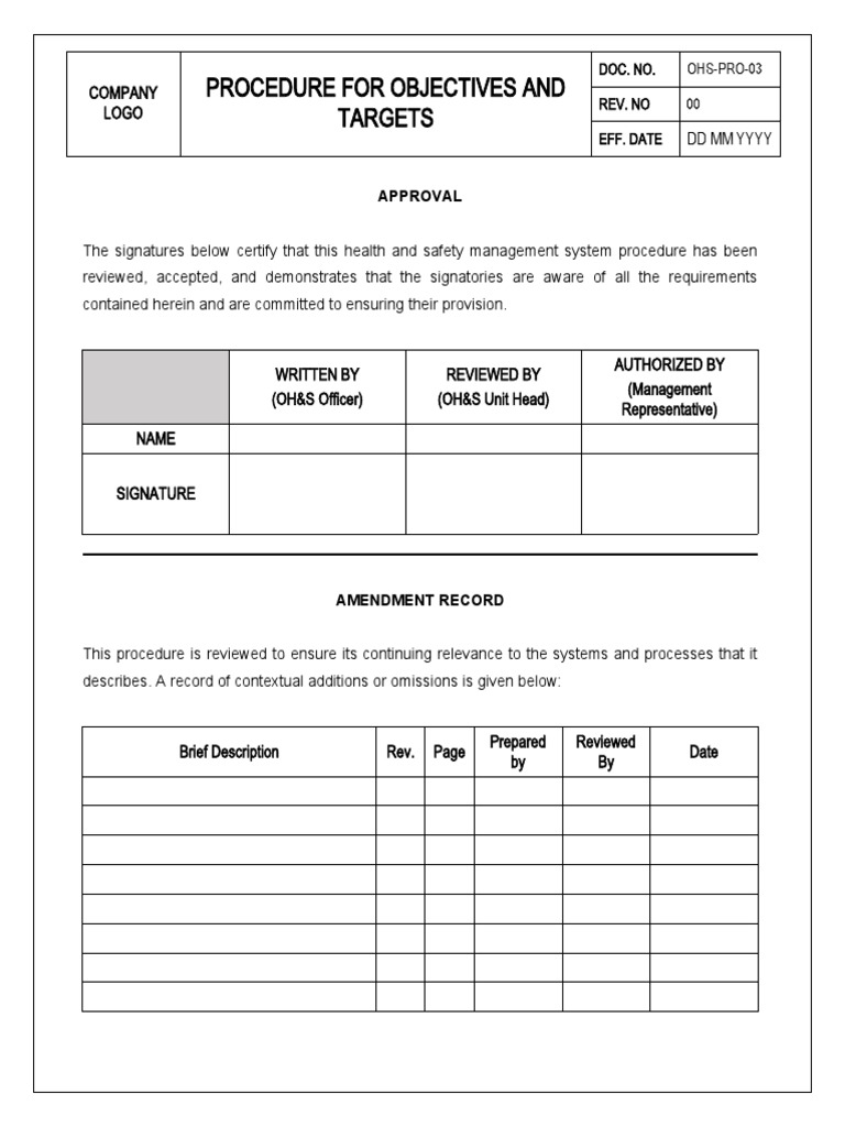 OH&S Objectives and Targets Procedure | PDF | Risk | Risk Management
