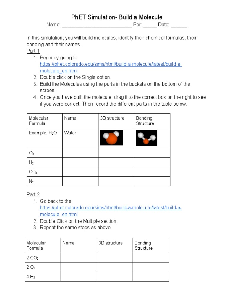 Phet Build A Molecule Worksheet