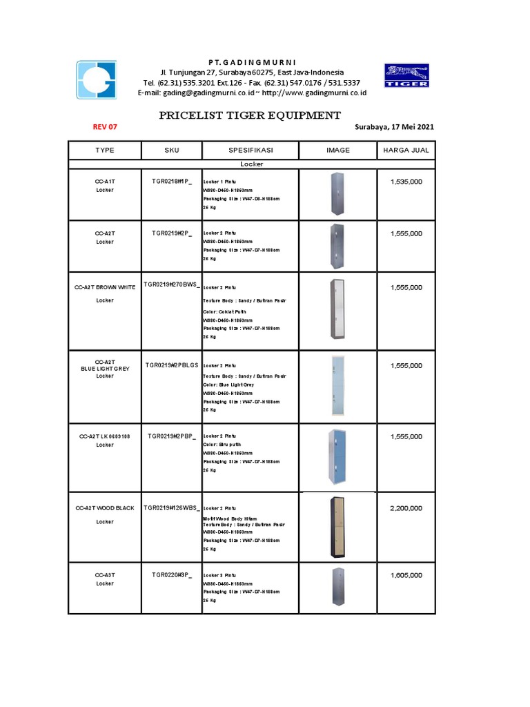 Tiger Locker Price List 2021 | PDF