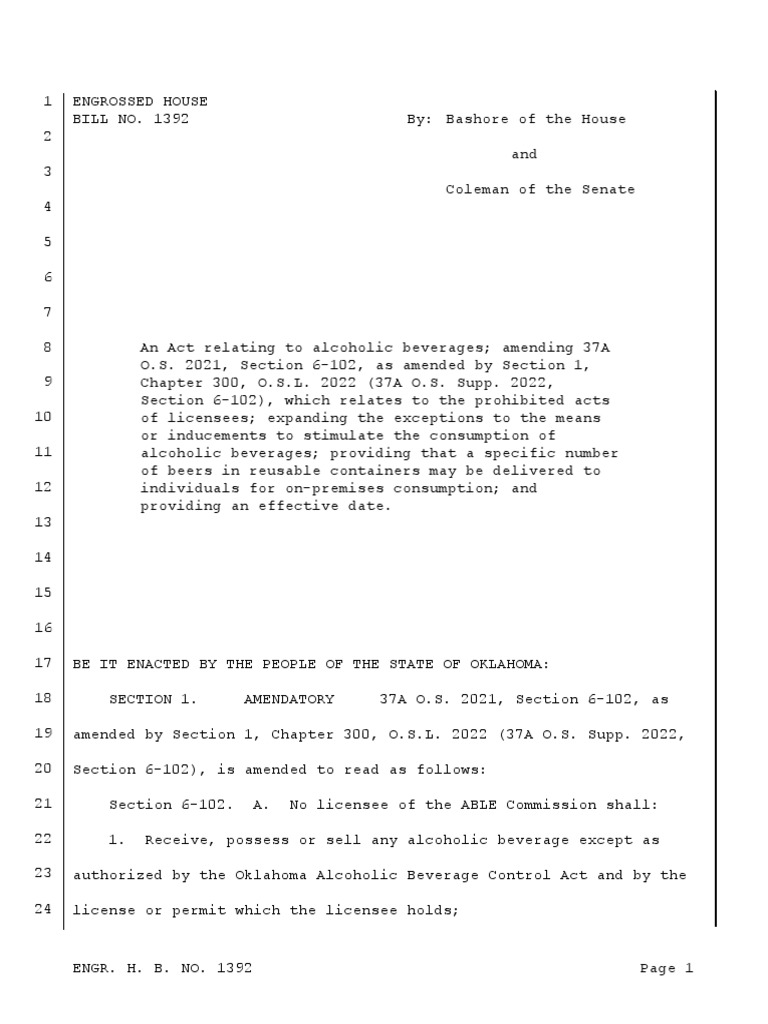 Oklahoma Open Container Law Update | PDF | Drink | Alcoholic Beverages