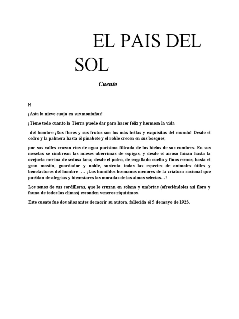 Cuento Social: El País del Sol | PDF