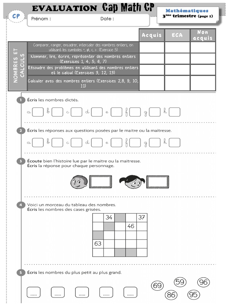 évaluation Français Ce1 3ème Trimestre Pdf EVALUATION Cap Math CP 3e Me Trimestre | PDF | Mathématiques | Géométrie