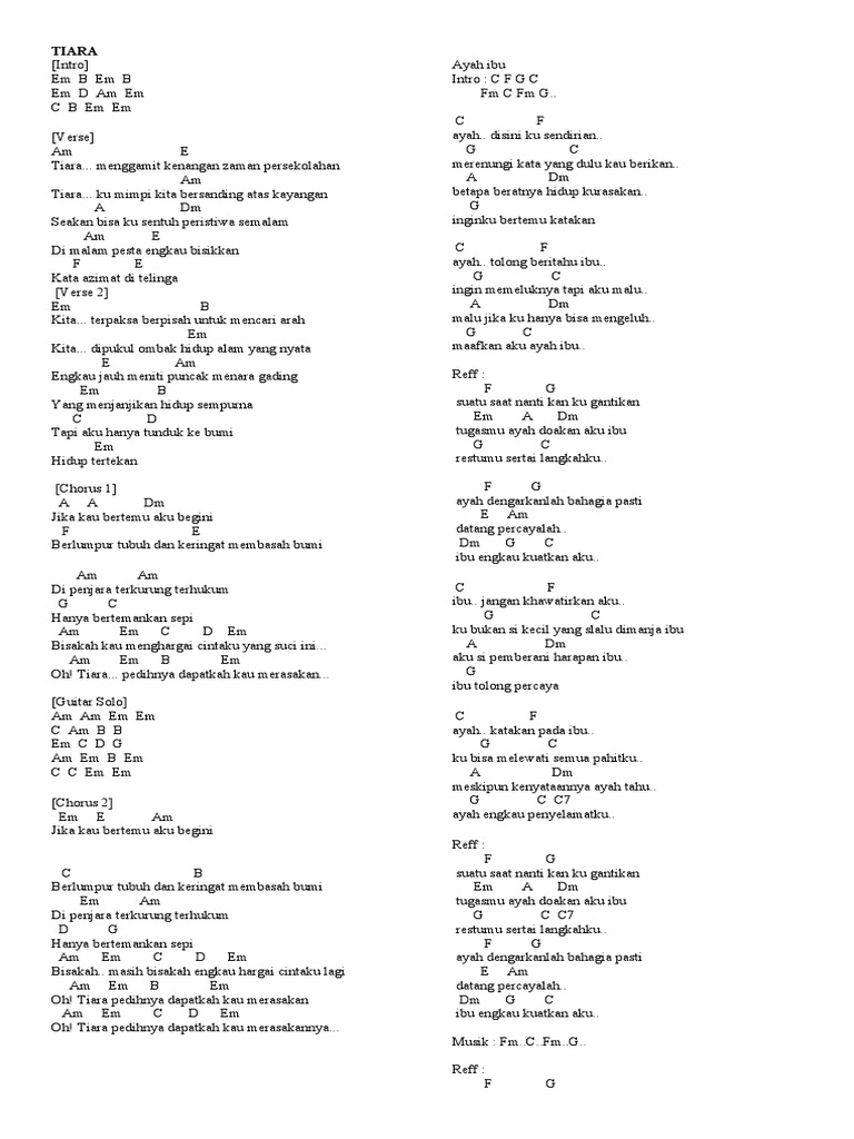 Chord dan Lirik Lagu Ayah Tiara | PDF