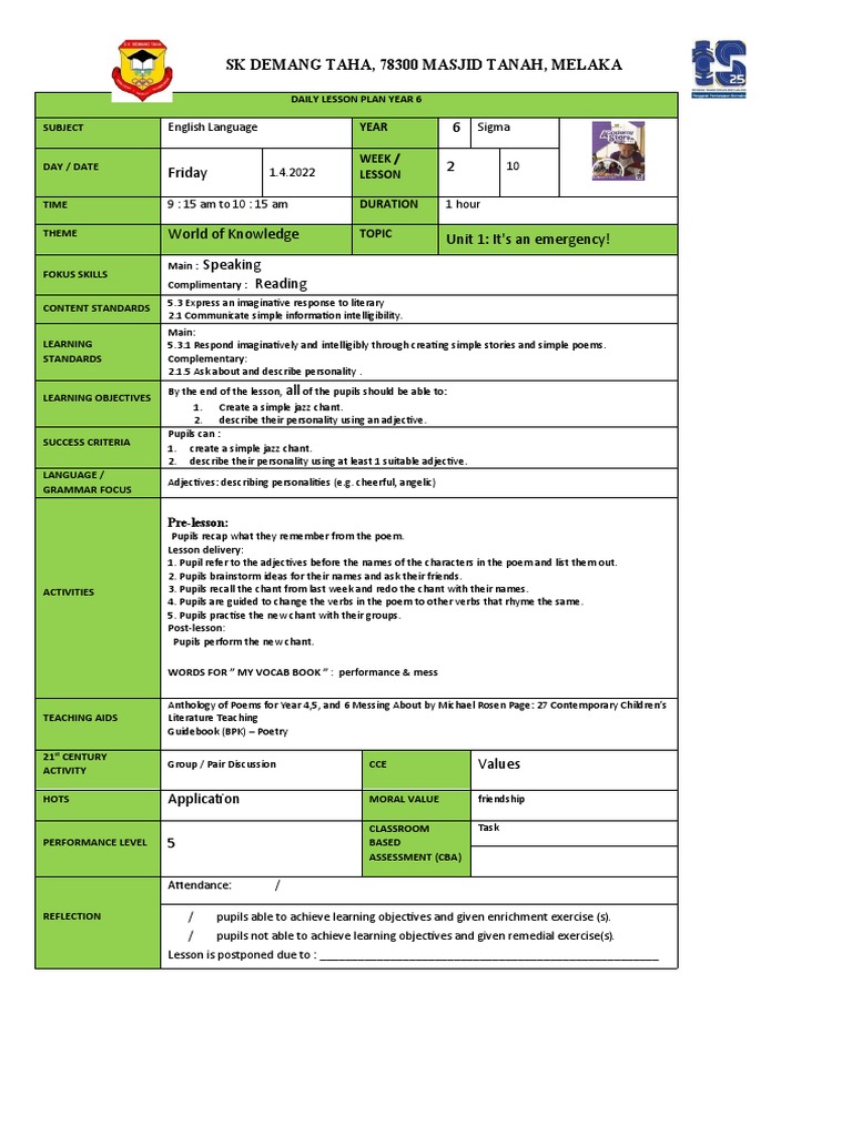Rph year 6 gamma 1st april 2022 pdf poetry lesson plan