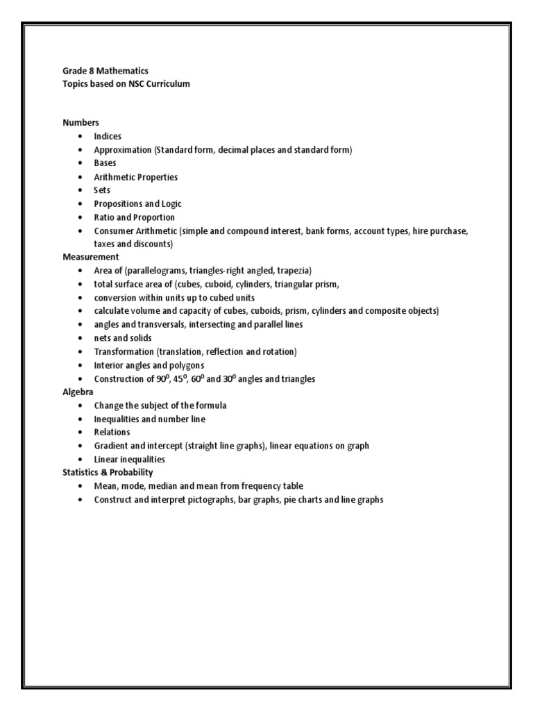 Grade 8 mathematics topics based on nsc curriculum pdf area triangle
