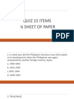 Quiz 15 Items Sheet of Paper