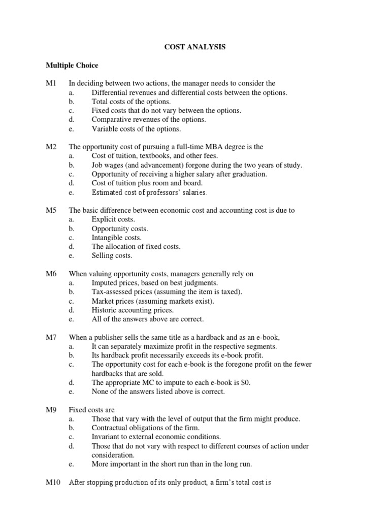 Managerial Economics Cost Analysis Guide | PDF | Marginal Cost ...