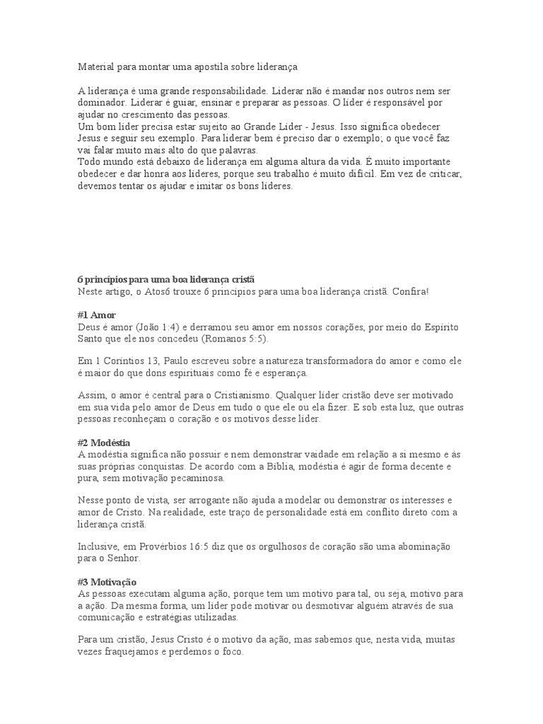 Material Para Montar Uma Apostila Sobre Liderança Pdf Liderança Amor