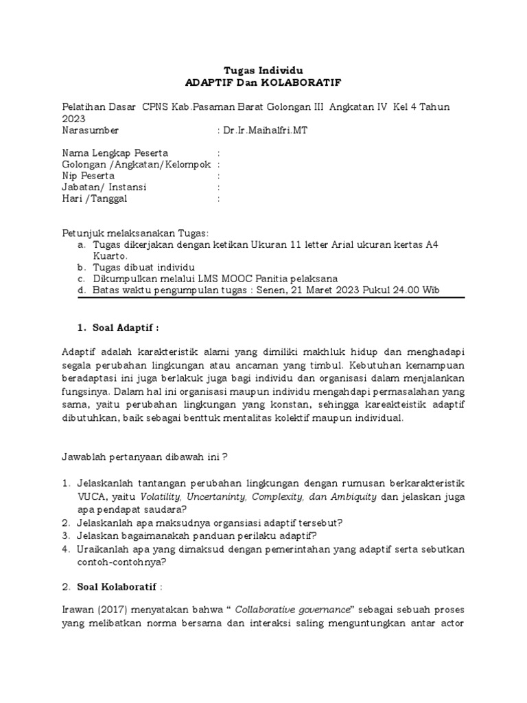 Tugas Individu Adaptif Dan Kolaboratif | PDF