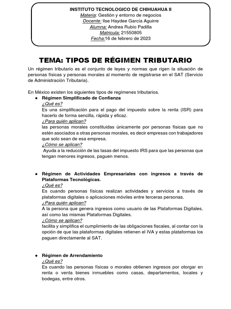 Tipos de Regimen Tributario | PDF | Impuestos | Impuesto sobre la renta