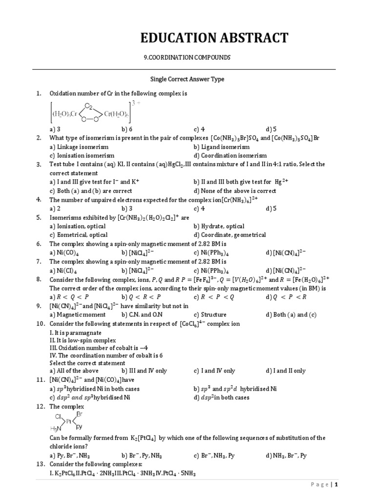 Coordination Compounds Exam Guide | PDF | Coordination Complex | Ligand