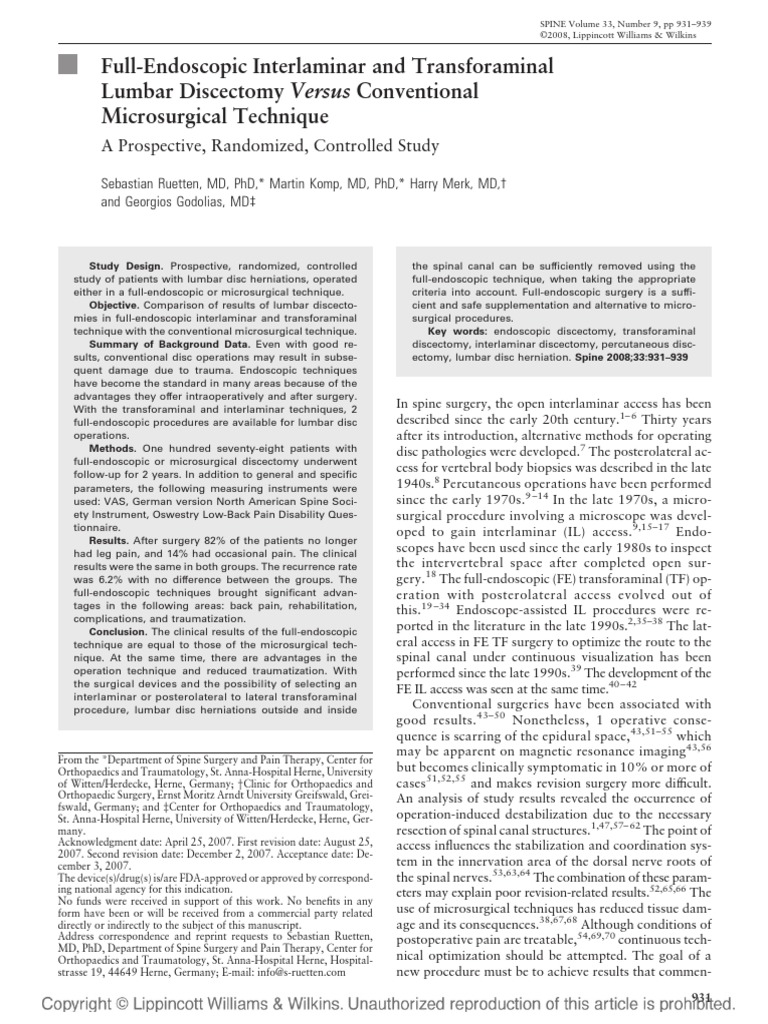 Ruetten 2008 | Download Free PDF | Back Pain | Surgery