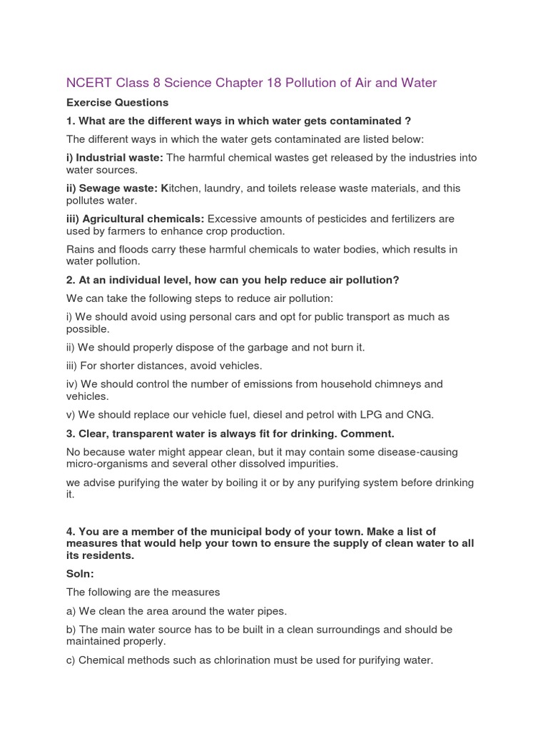 NCERT Class 8 Science Chapter 18 Pollution of Air and Water | PDF ...