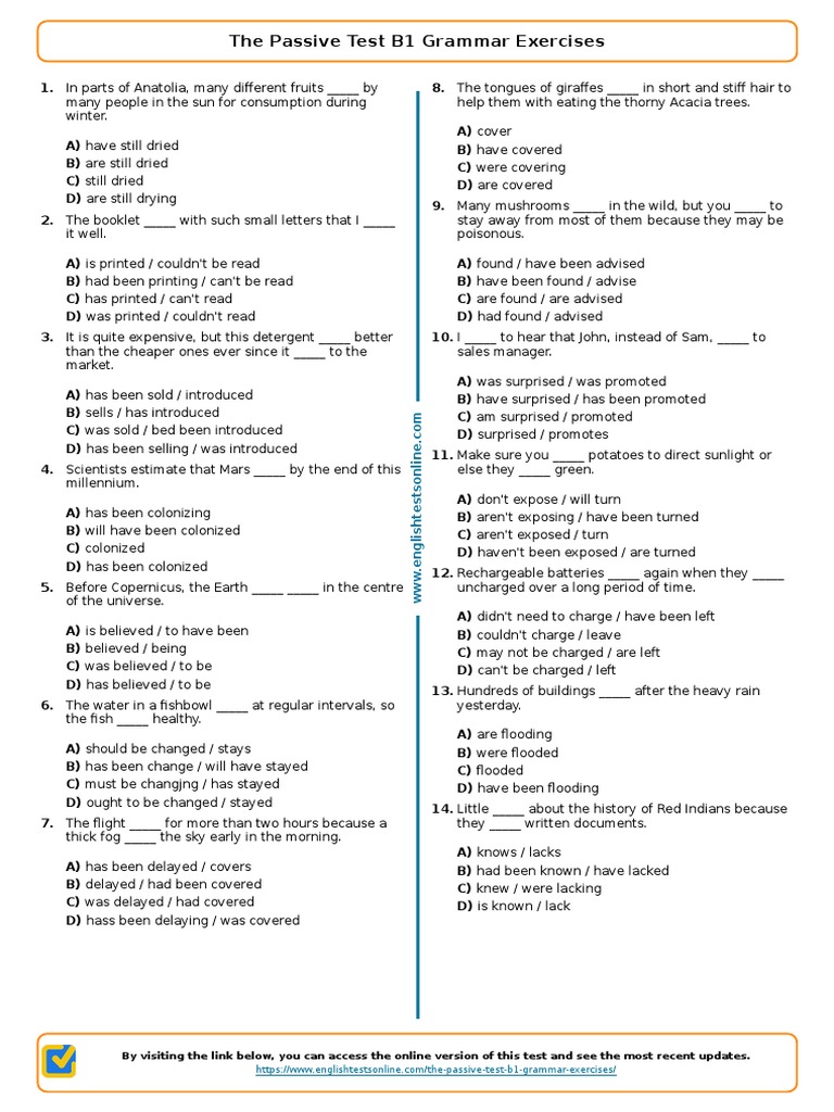 489 - The Passive Test b1 Grammar Exercises | PDF