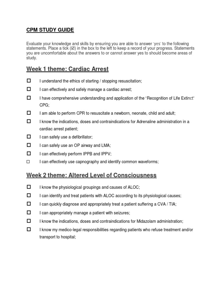Comprehensive CPM Study Guide | PDF | Cardiopulmonary Resuscitation ...