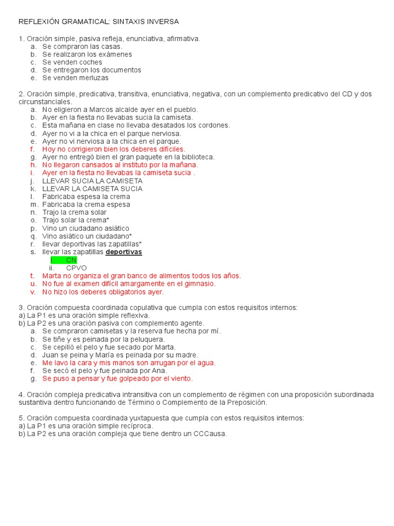 Ejercicios de Sintaxis Inversa | PDF