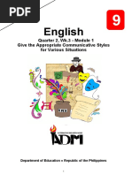 English: Quarter 2, Wk.3 - Module 1 Give The Appropriate Communicative Styles For Various Situations