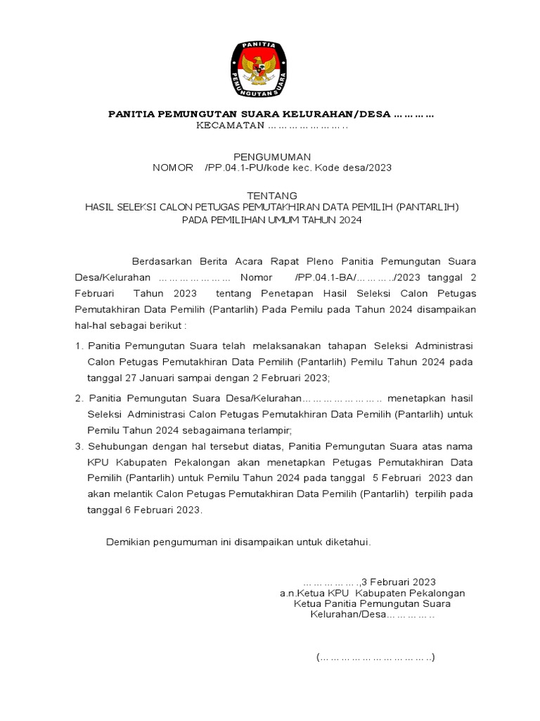 Template Pengumuman Terpilih PDF