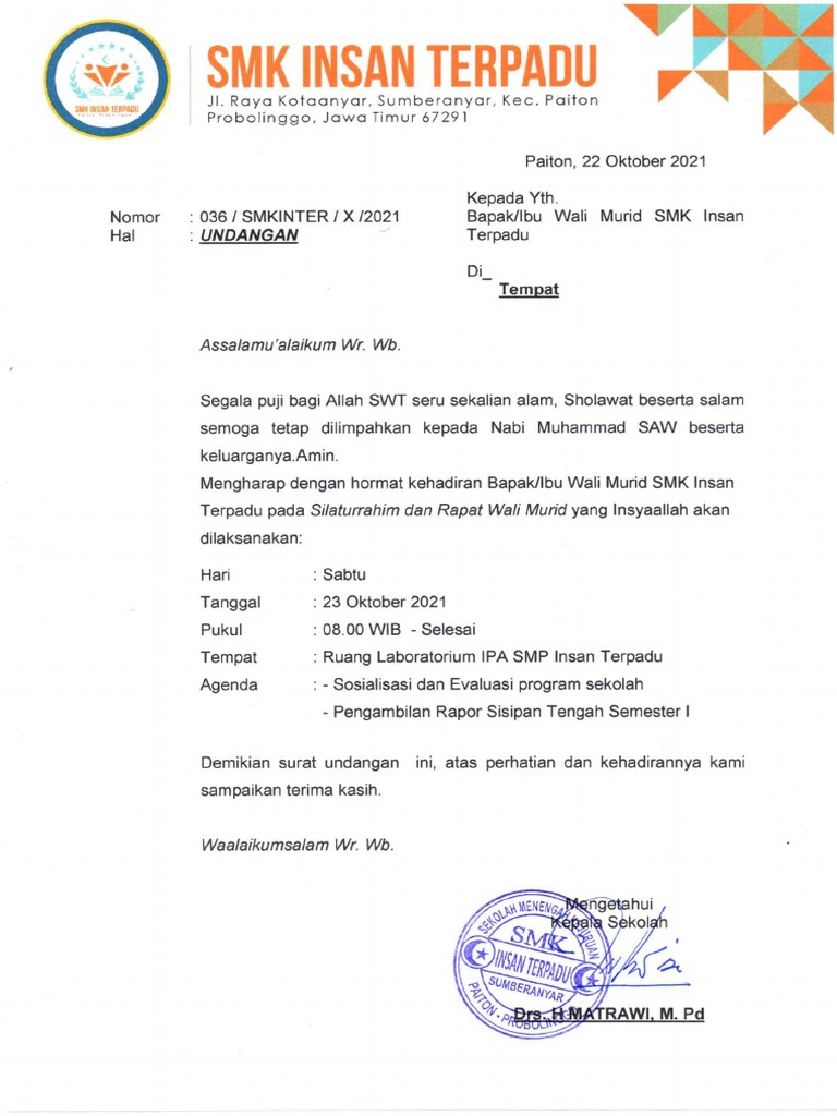 Undangan Rapat Wali Murid | PDF
