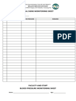 Vital Signs Monitoring Sheet: Date: - NO. Name Blood Pressure Remarks