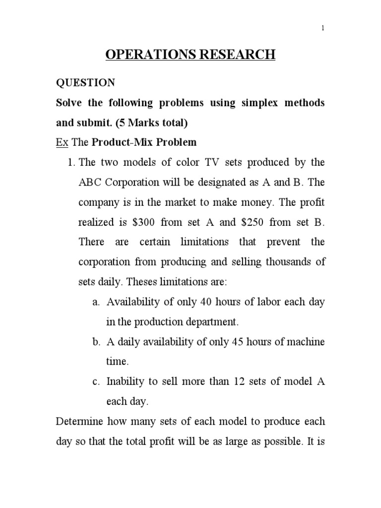 Operations research solve the following problems using simplex methods