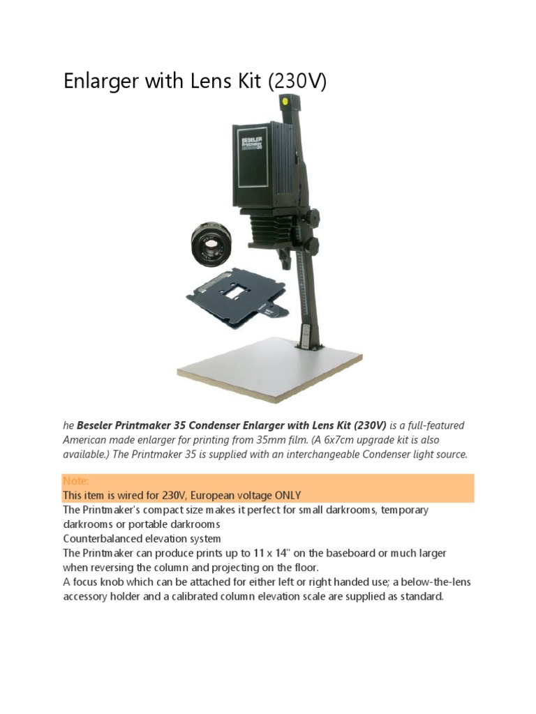 Beseler Print Maker 35 Condenser Enlarger PDF