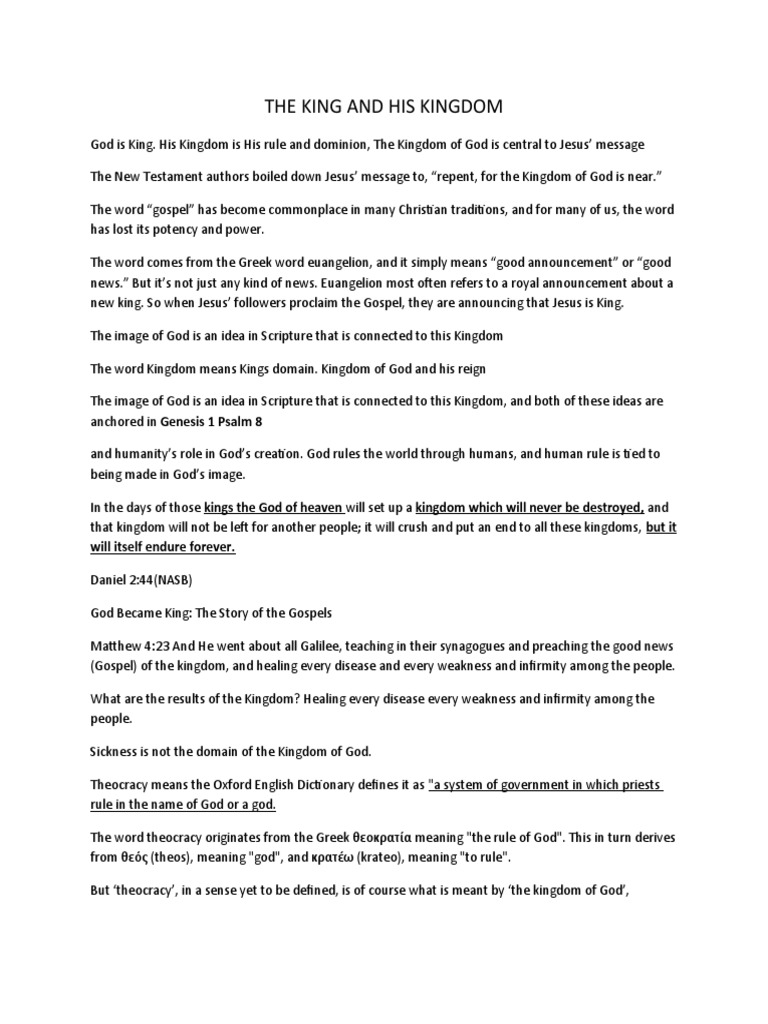 The King and His Kingdom PDF Kingship And Kingdom Of God Jesus