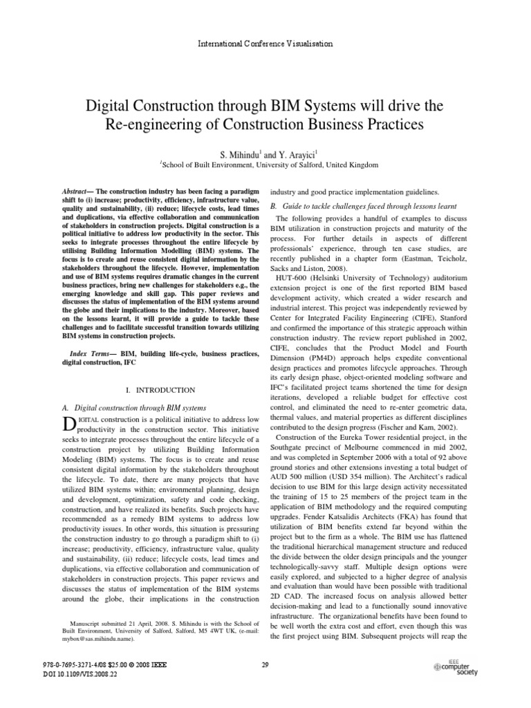 Digital Construction Through BIM Systems Will Drive The ReEngineering