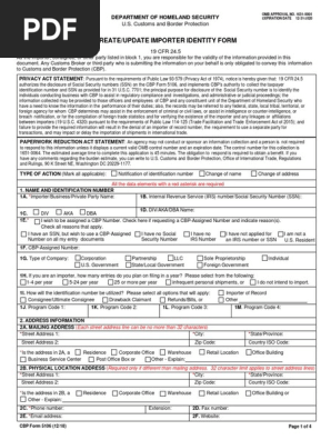 ご確認用☆ぽたと様 CBP Form 5106: Importer Identity Guide | PDF