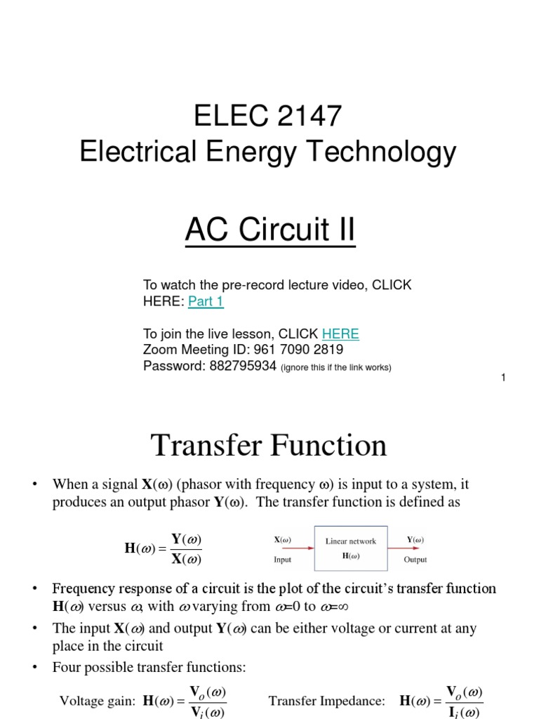 ELEC 2147 Electrical Energy Technology: AC Circuit II | PDF | Low Pass ...