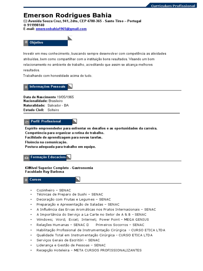 Emerson Bahia Curriculo1 PDF Desenvolvimento profissional Gestão de recursos humanos